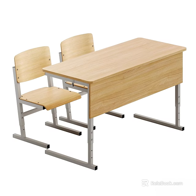 Simple Wooden Table And Chair Set With Metal Legs For Home Use 3d model 