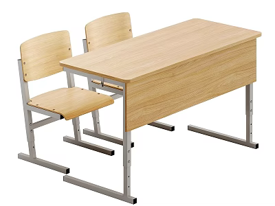 Simple Wooden Table And Chair Set With Metal Legs For Home Use 3d model