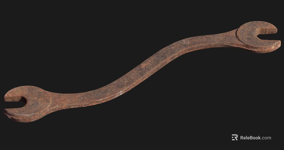 Rusty Curved Handle Wrench A Durable Hardware Tool For Mechanical Repairs 3d model 