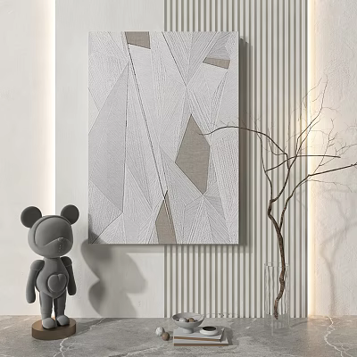 Abstract Painting With Gray Geometric Patterns And Gray Bear Figurine In Modern Interior 3d model