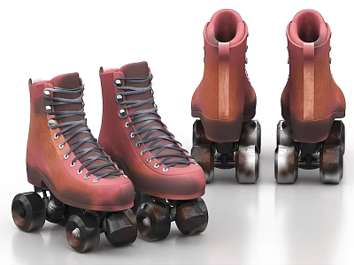 Classic Red Roller Skates With Dark Laces And Black Wheels Design 3d model