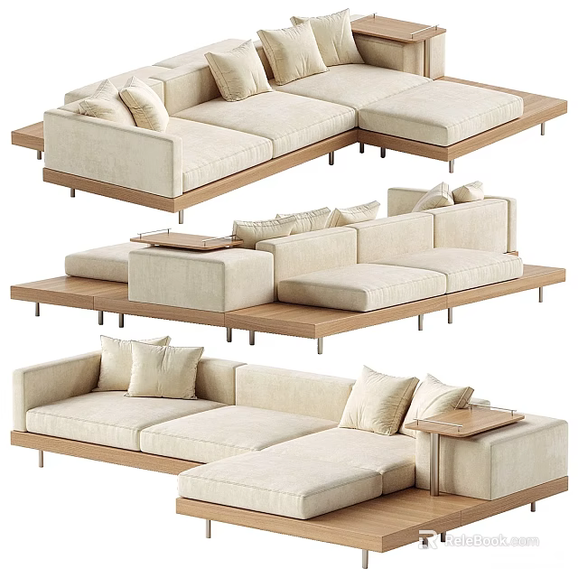 Beige Sectional Sofa With Modern Design Wooden Frame And Plush Cushions 3d model 