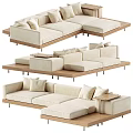 Beige Sectional Sofa With Modern Design Wooden Frame And Plush Cushions