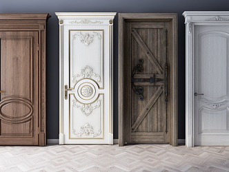 European-style Flat Door Solid Wooden Door 3d model