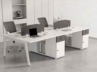 Modern Office Workspace Interior With Open Desks Laptops Office Chairs And Shelving 3d model