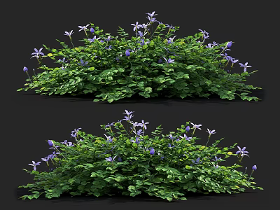 Lush Green Leaves Flower Bush With Delicate Small Purple Flowers 3d model