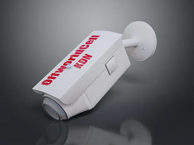 White OFFWORLD INNOVATION Security Camera Featuring Mounting Bracket And Red Text 3d model