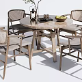 Outdoor Round Wooden Table and Rattan Back Chair Set With Large Umbrella