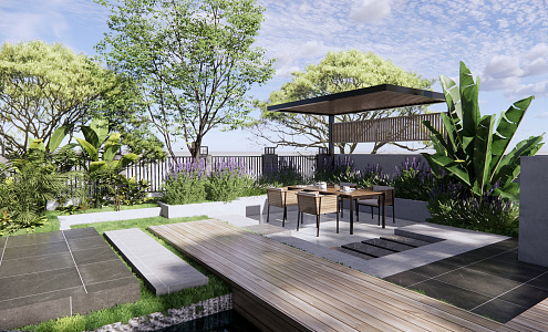 Modern Courtyard Garden View 3d model