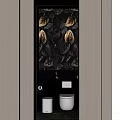 Luxurious Bathroom Interior Design With Black Patterned Walls Countertop Copper Accents And White Toilets