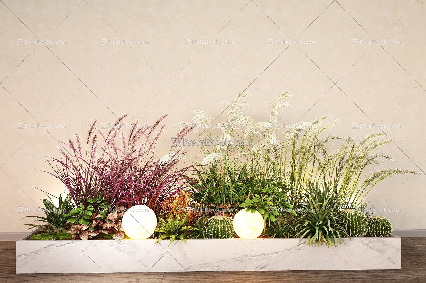 Indoor plant landscaping green plant flower box reed wheat ear plant pile flower border 3d model