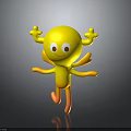 Cute Yellow Cartoon Character Creature With Smiling Face Big Eyes Round Body And Orange Limbs