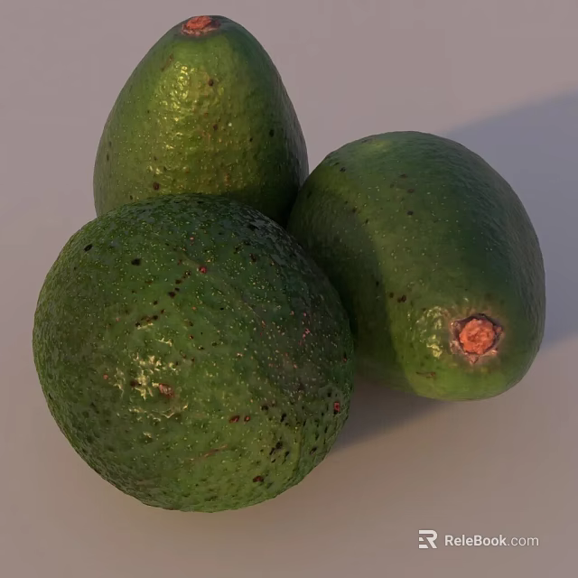 Three Fresh Ripe Green Avocados with Natural Speckled Skin and Healthy Texture 3d model 