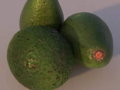 Three Fresh Ripe Green Avocados with Natural Speckled Skin and Healthy Texture 3d model