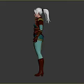 Game And Movie Character With White Hair Green Brown Outfit And Red Boots