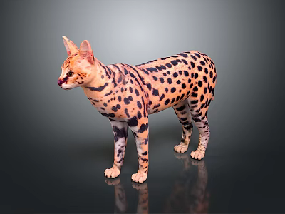 Detailed Spotted Reptile Lizard Standing On Dark Shiny Surface With Reflection 3d model