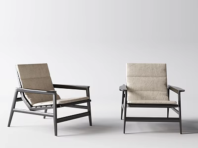 Modern Minimalist Accent Chairs with Dark Metal Frame and Light Fabric Upholstery 3d model