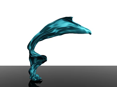 Blue Flowing Silk Decorative Ornament Set on Black Surface with White Background 3d model
