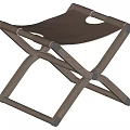 Foldable Stool With Wooden X Shaped Frame And Brown Leather Seat