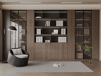 Modern Italian Light Luxury Bookcase Leisure Chair Decoration Floor Lamp 3d model