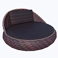 Stylish Round Bed With Woven Frame Dark Mattress And Cushion