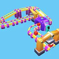 Colorful Industrial Conveyor System With Purple Machinery And Orange Mechanical Tracks