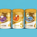 Three Golden Canned Baby Drink with Stage 4 5 6 and Cute Cartoon Designs