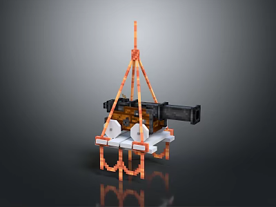 Pixel Art Cannon Model With Orange Stand Black Body And White Base 3d model