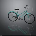 Turquoise Classic Style Bicycle with White Basket and Black Seat on Gray Background