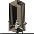 Exquisite Buddha Sculpture Carving In Niche With Golden Light And Decorative Base Carvings