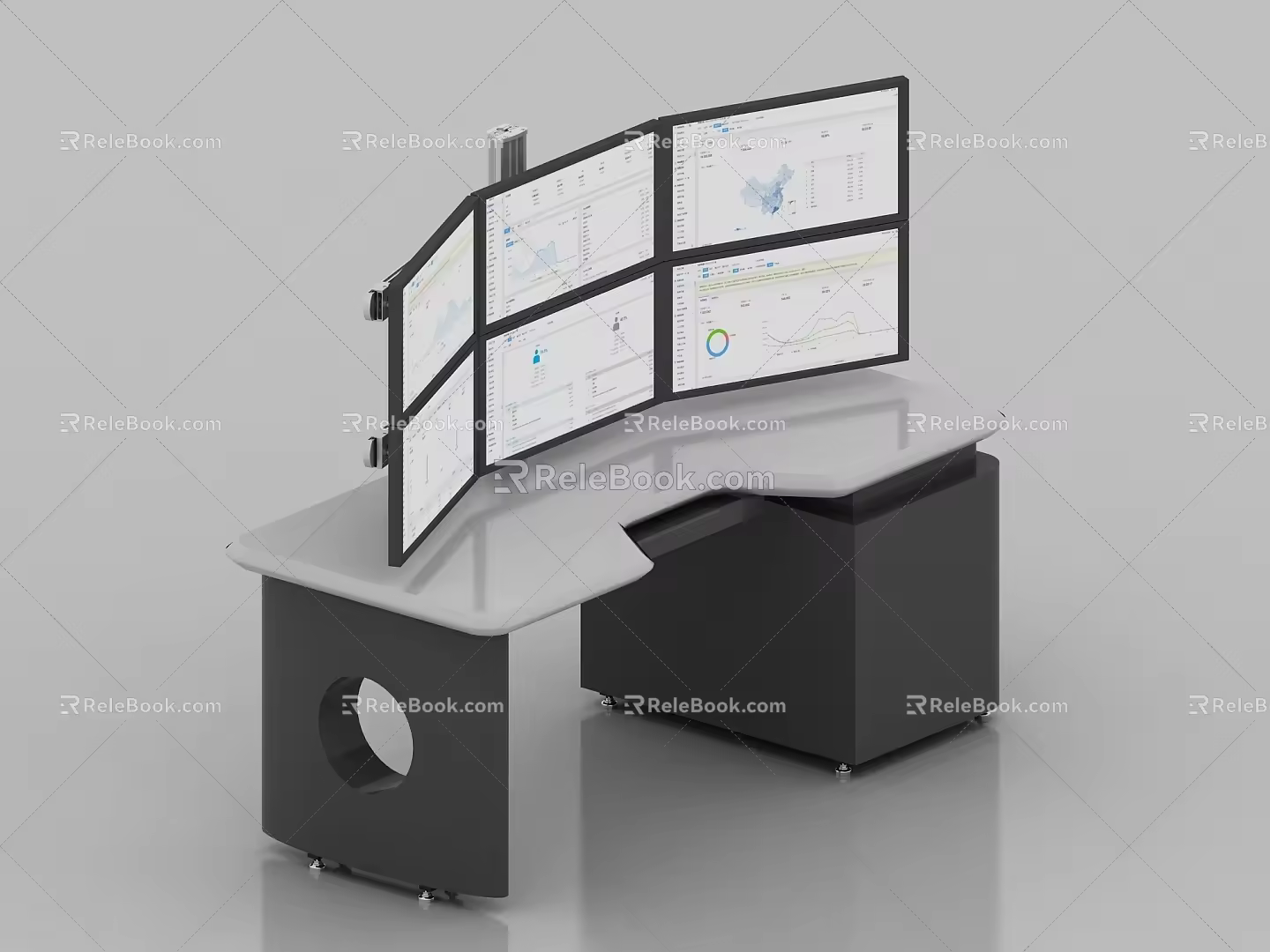 Console Office Table and Chair Combination Computer Workbench Luminous Console Command Technology Steel Middle Control Table Staff Table Station Conference Table Paperless Baking Paint Long Table Combination 3d model