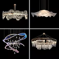 Unique Modern Chandelier Designs with Wave Petal Spiral Shapes Metal Glass and Crystal Elements