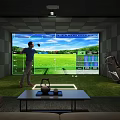 Indoor Golf Fitness Training Using Simulator with Person Swinging and Large Screen