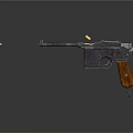 Vintage Pistol With Wooden Grip And Flying Bullet On Gray Background With Reflection
