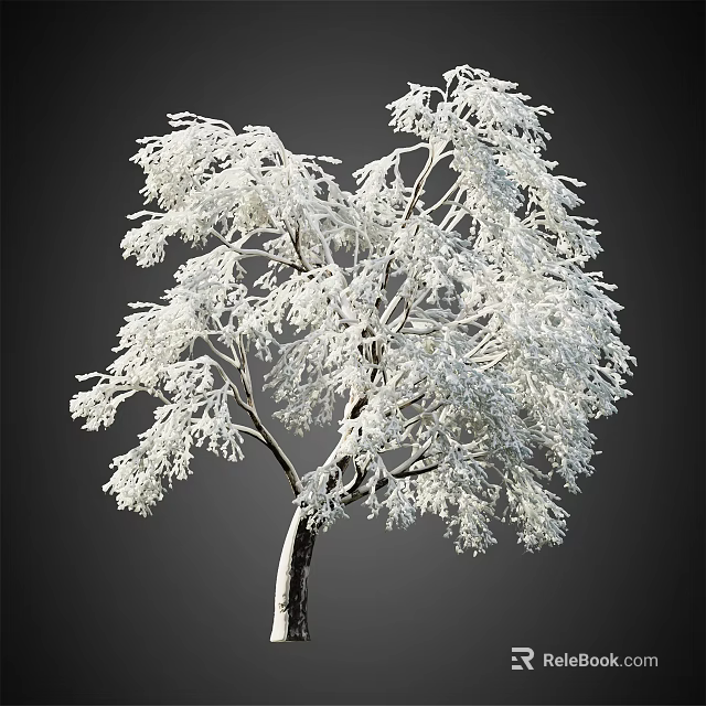 Snow Covered Tree with White Snowy Branches Against Dark Background in Winter Scene 3d model 