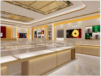 Jewelry Store Luxurious Interior With Glass Display Cases And Elegant Lighting Counters 3d model