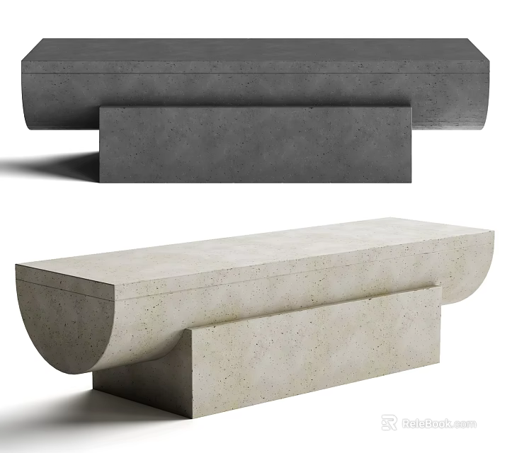 Modern Concrete Benches in Dark Gray and Light Beige with Minimalist Two Tiered Design 3d model 