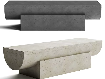 Modern Concrete Benches in Dark Gray and Light Beige with Minimalist Two Tiered Design 3d model