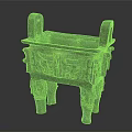 Ancient Bronze Tripod With Green Patina And Intricate Traditional Carvings