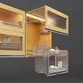 Wooden Kitchen Cabinets With Glass Doors Interior Shelves Lighting And Pull Out Drawers