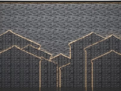 Gray Brick Background Wall With Golden Geometric Building Outline Design 3d model