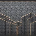Gray Brick Background Wall With Golden Geometric Building Outline Design