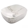 White Marble Pattern Washbasin Featuring Smooth Surface Oval Design and Silver Drain 3d model