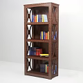 Classic Oak Bookcase With Open Shelves Filled With Assorted Books And Decorative Panels