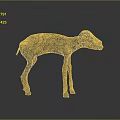 Standing Brown Yellow Textured Ram Sculpture on Dark Reflective Surface