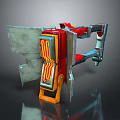 Mechanical Modern Weapon With Metal Axe Head Red Orange Components Sharp Edges And Sleek Design 3d model