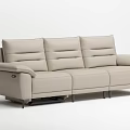 Beige Leather Three Seater Sofa With Modern Reclining Design And Comfortable Backrest