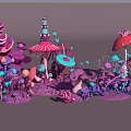 Colorful Fantasy Mushroom Scene With Magical Decorative Elements And Vibrant Shapes