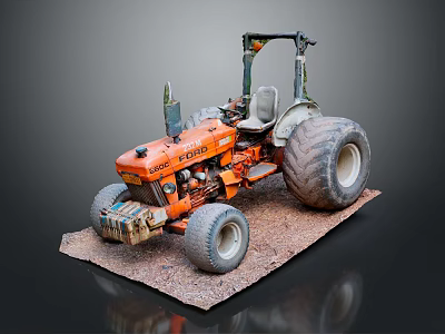 Orange Ford Tractor Functional Agricultural Vehicle with Large Tires and Muddy Platform 3d model