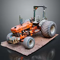 Orange Ford Tractor Functional Agricultural Vehicle with Large Tires and Muddy Platform